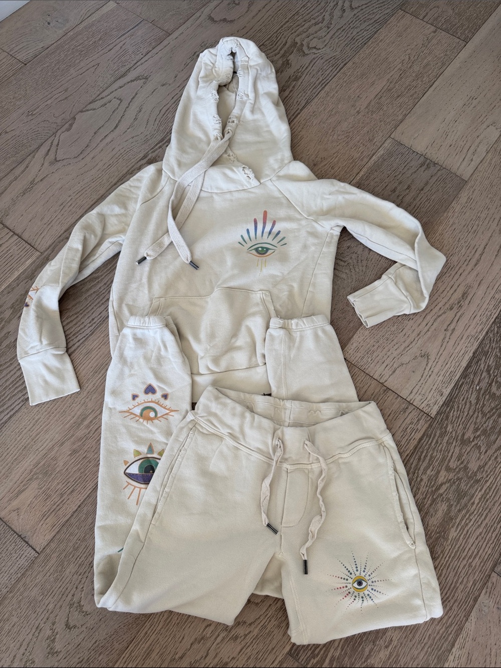 Jacquie Aiche Cream Hoodie and Joggers with Multicolor Eye Graphics